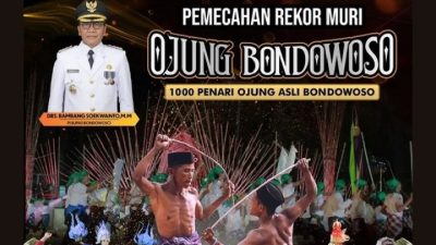 Flyer Pemecahan Rekor MURI 1000 Penari Ojung di Bondowoso (Foto : Instagram @pariwisara_bondowoso)