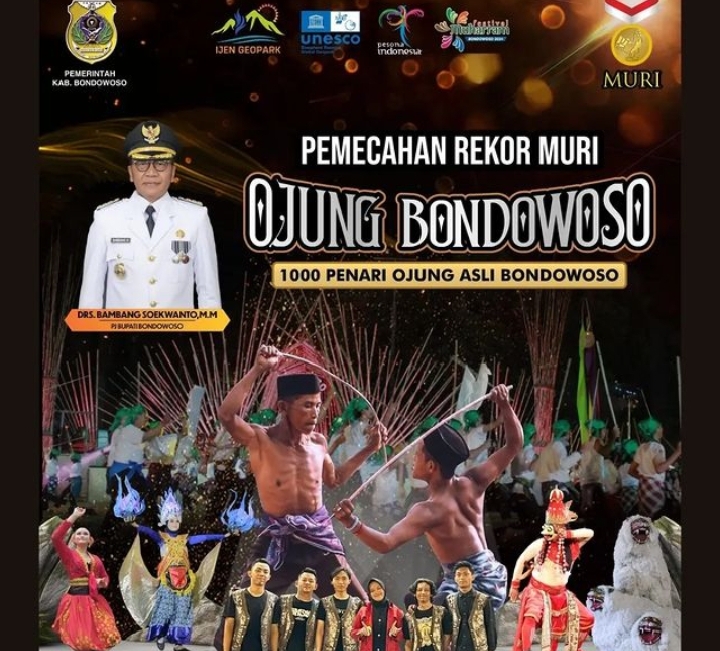 Flyer Pemecahan Rekor MURI 1000 Penari Ojung di Bondowoso (Foto : Instagram @pariwisara_bondowoso)