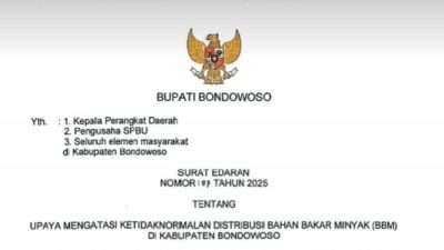 Surat Edaran Bupati Bondowoso Tentang Mengatasi Ketidaknormalan Distribusi BBM