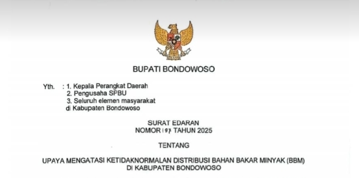 Surat Edaran Bupati Bondowoso Tentang Mengatasi Ketidaknormalan Distribusi BBM