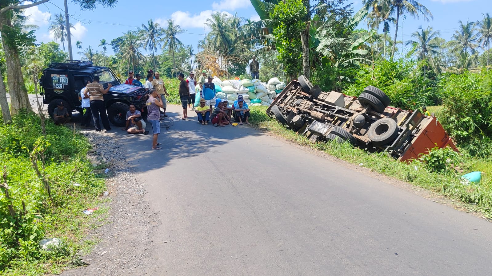 Kondisi Truk Terguling Dijalan Alternatif Bondowoso-Jember