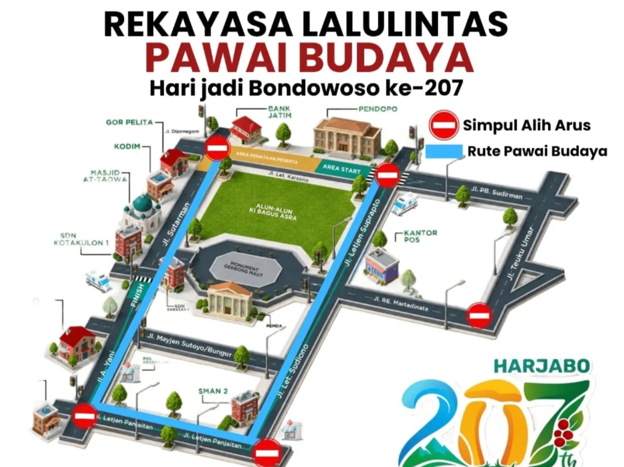 Pawai Budaya Harjabo 207 Digelar Besok, Sejumlah Ruas Jalan di Bondowoso Direkayasa
